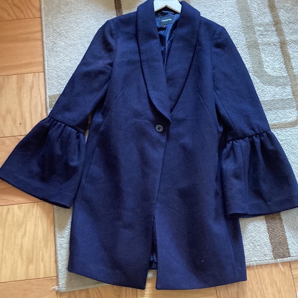 Express Navy Blue Wool Blend Bell Sleeve Pea Coat - Picture 2 of 11
